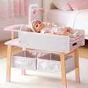 ROBOTIME 18 Inch Doll Changing Table, Wooden Baby Doll Bed with Storage Bins & Drawer, Pink Doll Nursery Furniture for 18 Inch Dolls, Baby Doll Furniture for Pretend Play