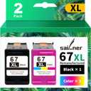 SAILNER 67XL Ink Cartridge Black/Color Combo Pack Replacement for HP Ink 67 hp67xl 67XXL for HP DeskJet 2755e 2700 2855e 2800 2752 2742e 4155e 4255e 4100 Envy 6055 6055e 6455e Printer 67 Ink (2 Pack)