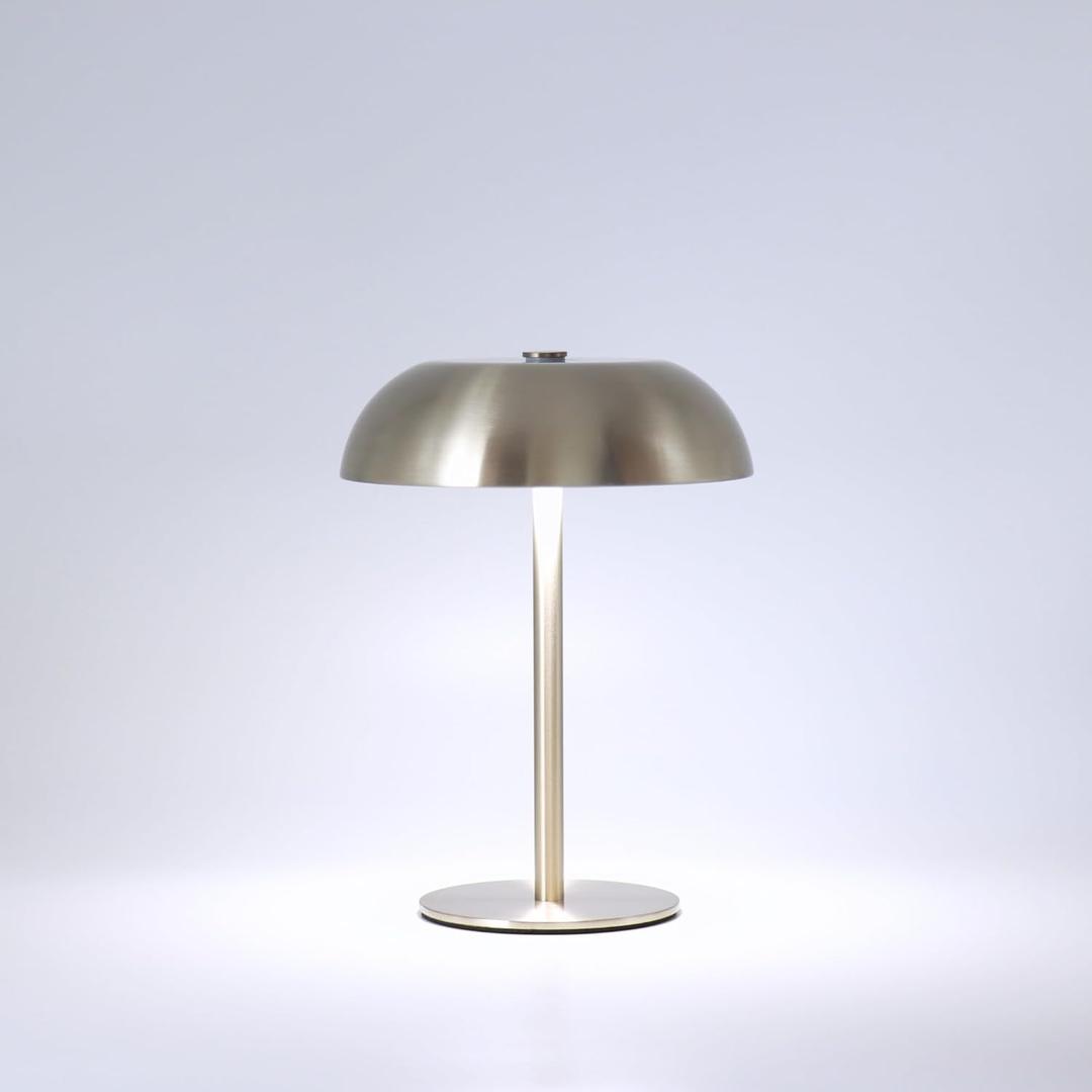 Portable LED Mushroom Table Lamp, 8.46'' Metal Small Cordless Desk Night Light with 5200mAh Rechargeable Battery, Stepless Dimming Lamp with 3 Colors for Bedroom/Bar/Coffee Shop (Silver)