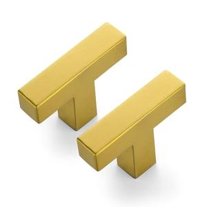 10 Pack Brushed Brass Cabinet Pulls, 2 Inch Cabinet Door Handles with Single Hole, Square Kitchen Hardware for Doors, Drawers & Cupboards,Gold Stainless Steel Knobs