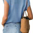 Langwyqu Womens Cap Sleeve Tops Summer Crew Neck Shirt Lightweight Crochet Knit Sweater (Blue)