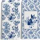 Chinoiserie Boston Terrier Kitchen & Hand Towels Set of 2,Blue and White Floral Dog Gifts Dish &Tea Towels for Kitchen Bathroom Decor,Dog Lover Gifts for Women 16x24 Inch