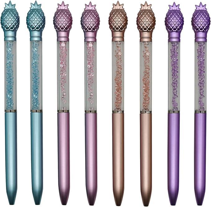 Maydahui 24 PCS Pineapple Crystal Bling Ballpoint Pen Retractable Fruit Gem Quicksand Pens Black Ink for Girls School Office Supplies