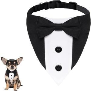 Heliltd 1pcs Dog Tuxedo with D-Ring Dog Suit with Bow Tie for Small Dogs Cats Formal Cat Clothes Puppy Outfits Pet Costume for Wedding Birthday(Black-White, Small)