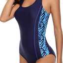 beautyin Women's One Piece Athletic Racerback Swimsuit Slimming Bathing Suit (X-Large, 2# Navy/Blue)