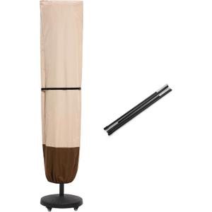 SUPERJARE Patio Umbrella Cover with Rod for 7 to 11 Ft Umbrellas & 15 Ft Double-Sided Umbrellas, 600D Protective Waterproof Cover with Zipper, Beige & Brown