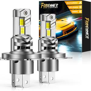 forenner H4 Light Bulb, 1:1 Size 30000LM Super Bright, H4 LED Bulbs with Turbofan, 9003 Fog Lights 6500K, Canbus Ready Plug and Play, IP68 Waterproof, Pack of 2