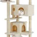 Cat Tree 54 Inch, Multi-Level Cat Tower with Condo, Perches, Sisal Scratching Posts and Climbing Ladder, Pet Play Toy Balls House for Indoor Cats, Beige