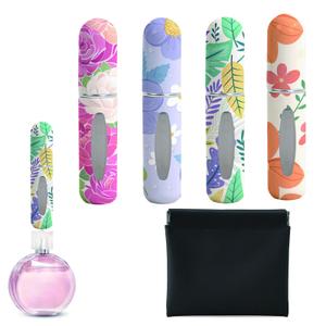 Syyflibb Perfume Travel Refillable Bottle– Portable Mini Sprayer,Empty Perfume Bottles with Unique Patterns,Refill Pump Case for Traveling and Outgoing,4 Pcs of 5 ml and Outgoing Bag(Floral Series)