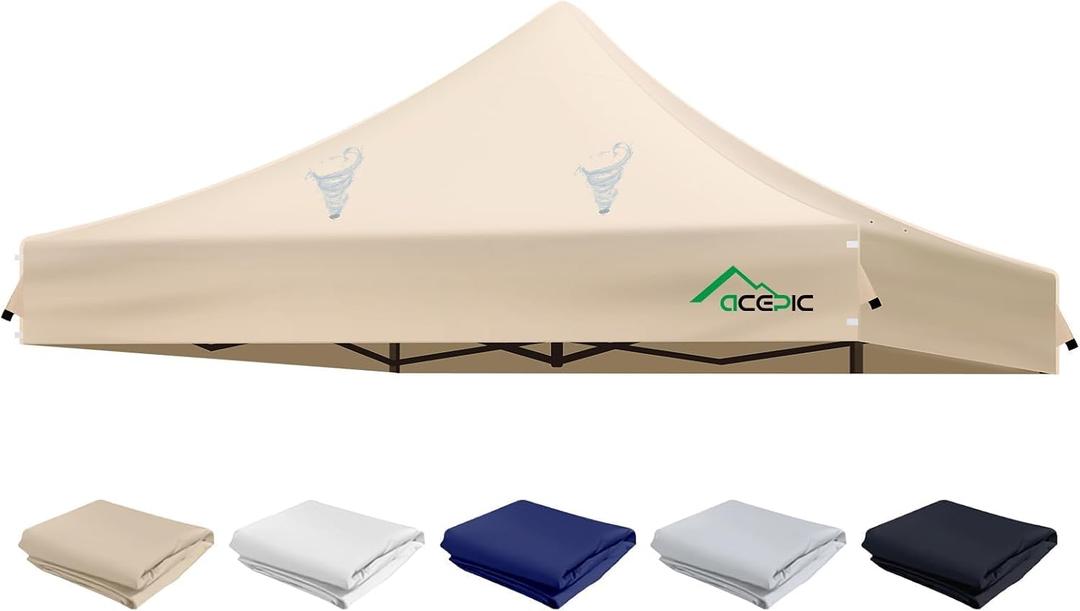 ACEPIC Heavy Duty 10x10 Peak Pole Canopy Replacement Top (Khaki, Top Only) | Fits 10x10 Peak Pole frame, with 8 Large Drainage Holes, 500D Waterproof & UV Protection for Outdoor Events & Art Exhibitions