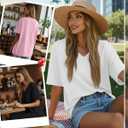 Huukeay 3 Pack Women's Oversized Cotton T-Shirts V Neck Loose Fit Casual Workout Tees Soft Short Sleeve Tops (L)