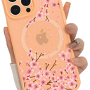 MOWIME Magnetic for iPhone 13 Pro Max case [Compatible with MagSafe] Cute Fashion Floral Translucent Matte Hard Peach Shockproof Anti-Scratch Phone Case-Pink Flower