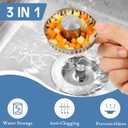Kitchen Sink Drain Strainer 3 in 1, 304 Stainless Steel Pop Up Sink Stopper, Anti-Clogging Sink Drain Strainer for US Standard Kitchen Drain (SUS304 Brushed)