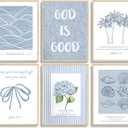 6Pcs Coastal Christian Wall Art Blue Beachy Seashell Bible Verses Wall Decor Pictures Coastal Granddaughter Preppy Aesthetics Posters Prints for Bedroom Dorm Apartment Unframed (16L x 12W)