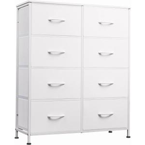 WLIVE Fabric Dresser for Bedroom, Tall Dresser with 8 Drawers, Storage Tower with Fabric Bins, Double Dressers, Chest of Drawers for Closet, Playroom, Dormitory, White, 11.7"D x 31.7"W x 38.6"H