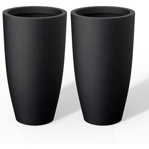 Kante 23.6" H Black Tall Planters (Set of 2), Large Outdoor Indoor Decorative Plant Pots with Drainage Hole and Rubber Plug, Modern Style for Home and Garden