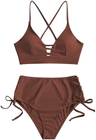 ZAFUL Women High Waisted Bikini Set Two Piece Tummy Control Wrap Swimsuit Lace Up Bathing Suit.M