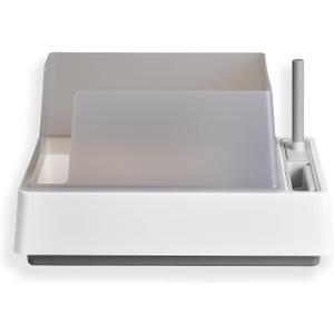 Tuft + Paw Cove Litter Box, High Sided Open Top Designer Litter Box for Large Cats, Built-in Scoop, Brush & Dustpan, Anti-Stick Plastic, Privacy Walls - White/Gray