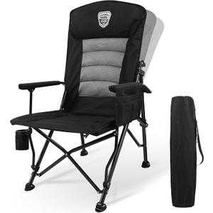 TOBTOS Oversized Camping Chairs for Adults with Adjustable High Backrest - Heavy Duty Folding Chairs Support up to 330lbs with Cup Holder & Side Pocket for Camping, Beach, Fishing, Lawn