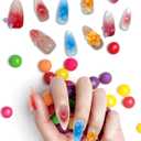 2 x French Tip Almond Press On Nails Long - Handmade 3D Pink Blue Design with Jelly Glue | Reusable Fake Nails for Women Daily (10Pcs M)