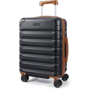 LIGHT FLIGHT Carry On Luggage 22x14x9 Airline Approved, Expandable Carry On Suitcases with Wheels, Lightweight Luggage, Durable Hard Shell 20 Inch Rolling Suit Case for Men Women Travel Black/Brown
