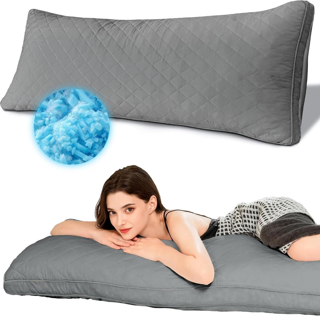 Ubauba Memory Foam Body Pillow, Full Larga Body Pillows for Adults, Firm & Fluffy Long Bed Pillows for Sleeping (20x54 inch, Grey)