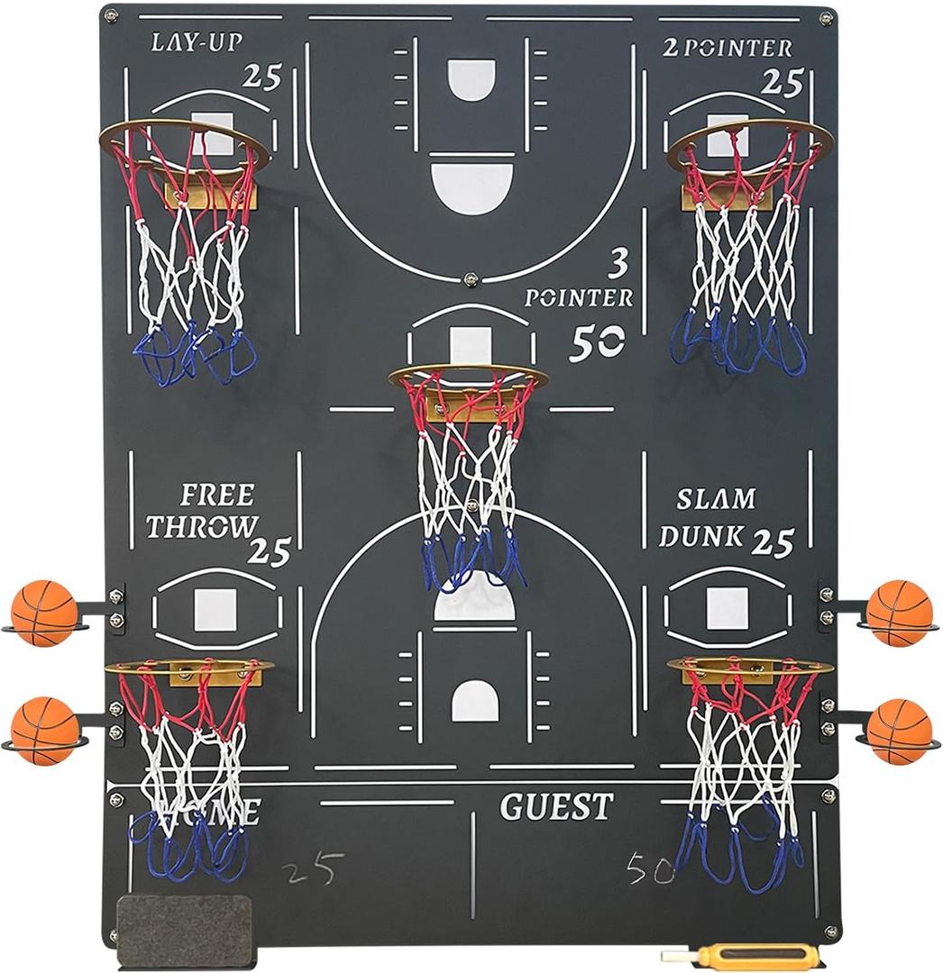Wall Mounted Basketball Game with 5 Hoops 28.6 x 22.4 in