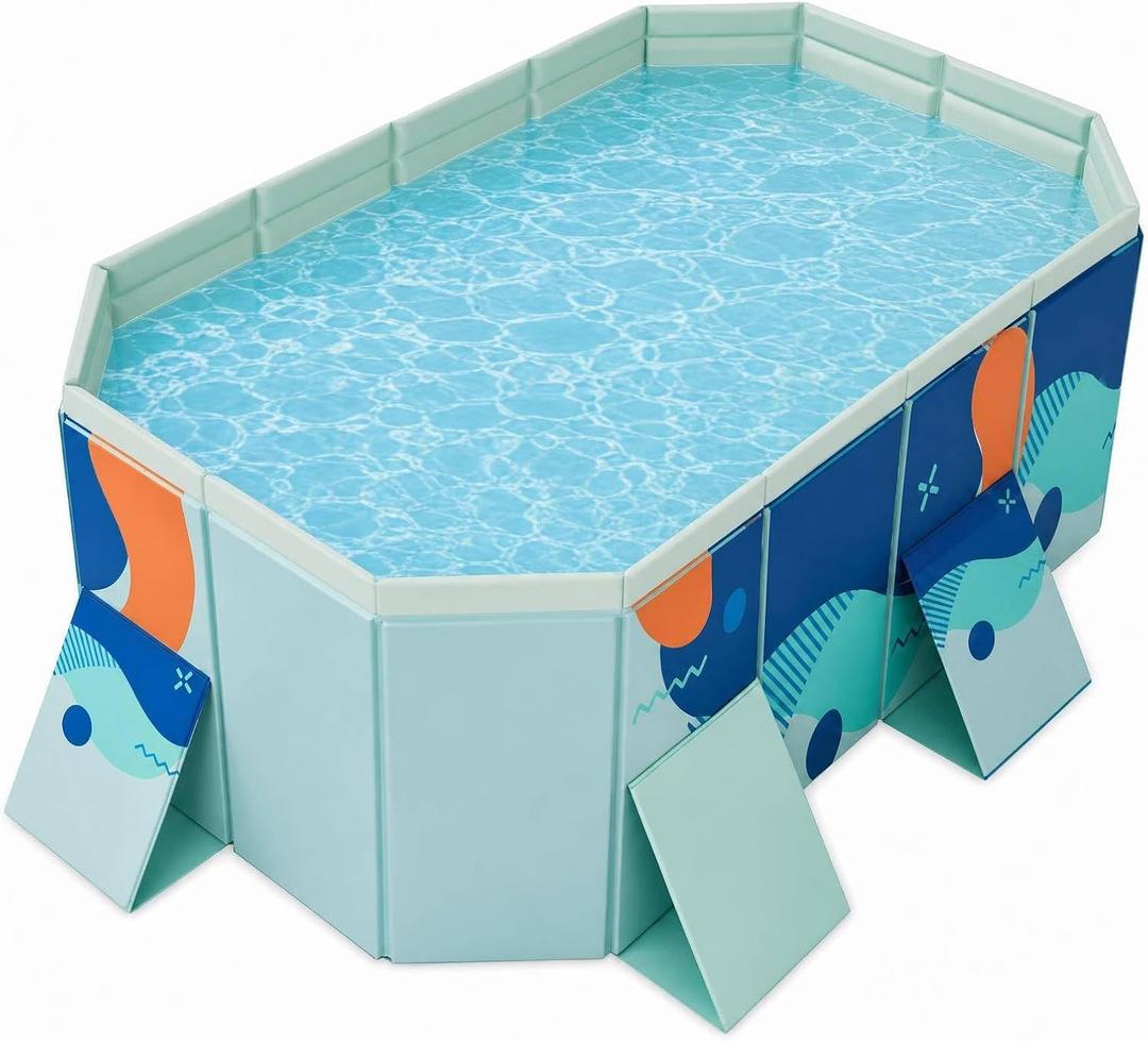 61" Foldable Dog Bath Pool, Non-Inflatable Hexagonal Pet Bath Tub for Medium to Large Dogs, Thickened PVC Collapsible Dog Pool with Drain Hole, Non-Slip Base, Portable Outdoor Wash Station