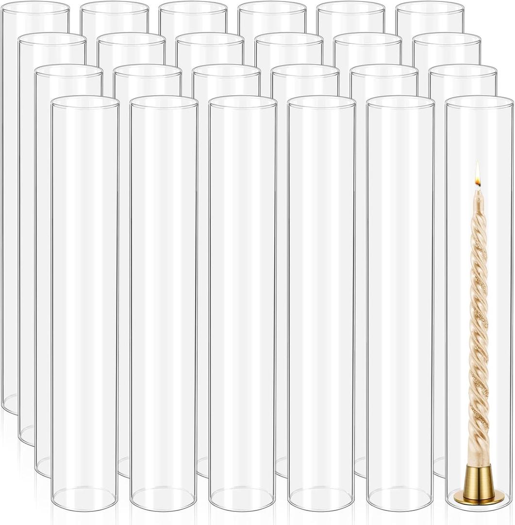 24 Pcs Hurricane Candle Holder Sleeve, H:14" D:2.5" Bottomless Glass Cylinder Candleholder Tall Clear Glass Cylinder Open Both Ends, Chimney Tube Cover, Open Ended Candle Shade