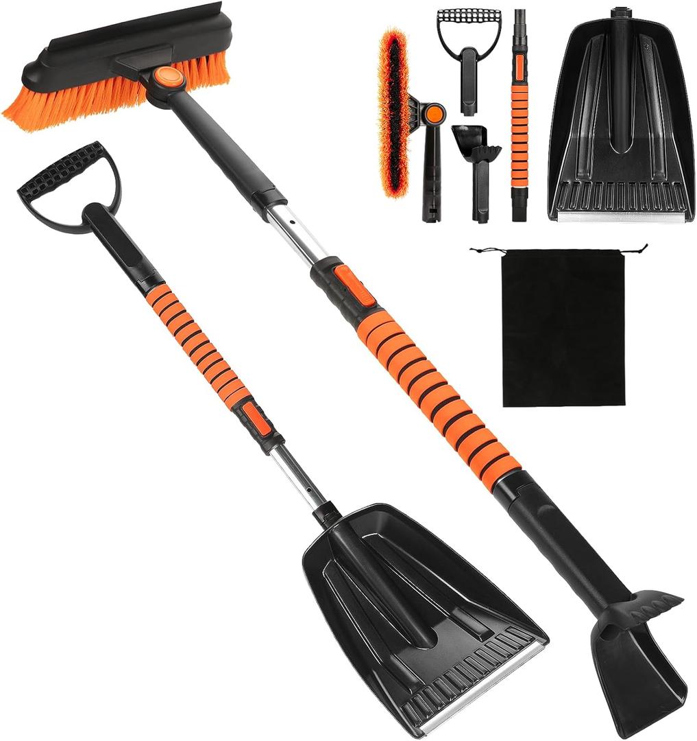 41" Snow Brush and Shovel Kit with Ice Scraper for Car Windshield, Winter Essentials 5 in 1 Extendable 270 Pivoting with Foam Grip Snow Brush Broom and Emergency Shovel for Car Truck SUV Vehicle