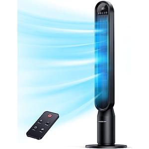 VAGKRI Tower Fan for Bedroom, 42 Inch Quiet Floor Fan with 135° Vertical 90°Oscillation Fans for Indoors, 4 Modes, 4 Speeds, 15H Timers Standing Bladeless Fans with Remote Black