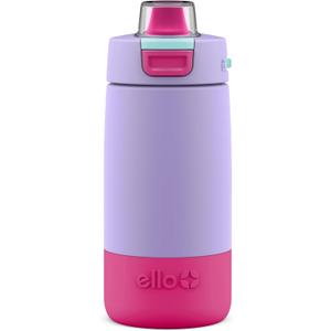 Ello Kids Colby 12oz Stainless Steel Insulated Water Bottle with Straw and Built-In Silicone Coaster Carrying Handle and Leak-Proof Locking Lid for School Backpack, Lunchbox, and Outdoor Sports (Lilac/Pink)