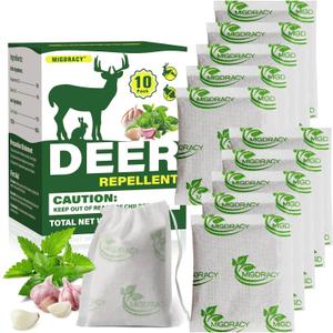 Deer Repellent, Rabbit Repellent Pouches, 10Pack Peppermint Oil to Repel Deer and Rabbit, Keep Deer and Rabbit Away from Yard and Garden, Outdoor Use