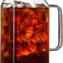 40 oz,1.2Liter Square Glass Pitcher with Lid and Spout, Breast Milk Pitcher with Handle for Fridge, Borosilicate Glass Carafe for Hot/Cold Drink, Small Jug for Iced Tea, Coffee,Water Storage Container