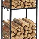 Firewood Rack Indoor 32.3 Inch 2-tier Firewood Holder Indoor Outdoor Coffee Table with 4 Hook Adjustable Feet Pads Functional Vertical Wood Storage Log Rack for Fireplace Deck Outdoor Stove Accessory