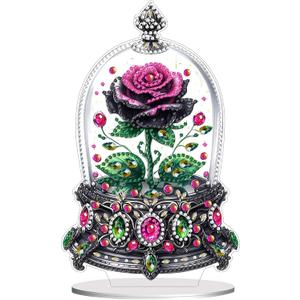 3 x hyzsj DIY Diamond Desktop Ornament Flower Crystal Diamond Art Painting Tabletop Ornaments Single Sided Diamond Ornament for Adult Beginner Home Office Decor Crafts Gift  (ROSE)