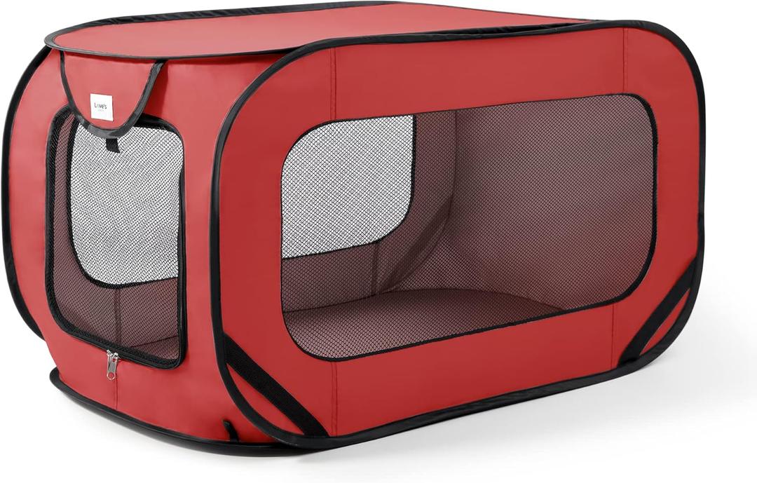 Love's cabin 36in Portable Large Dog Bed - Pop Up Dog Kennel, Indoor Outdoor Crate for Pets, Portable Car Seat Kennel, Cat Bed Collection, Red (36.6"L x 21.2"W x 21.2"H, Red)