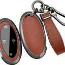 ontto Car Key Skin Fit for Hyundai Kona 2023 2024 2025 2026 Key Fob Cover Metal and Leather Key Housing for Ioniq 5 Grandeur GN7 Elantra Azera Sonata Santa fe Tucson Santa Cruz Palisade,Brown
