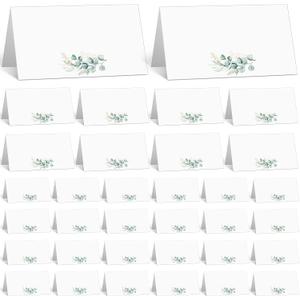 Fumete 100 Pack Watercolor Place Cards for Wedding Greenery Seating Place sign Tented Blank Table Printable Tent Folding Name Card for Party Bridal Banquet Dinner, 3.5 x 4 Inch(Exquisite)