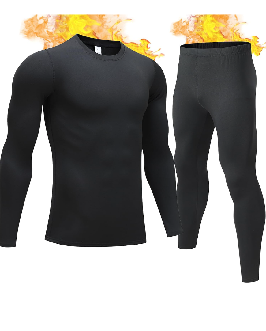 Mens Thermal Underwear Set with Lightweight Ultra Soft Fleece Lined,Long John Set, Skiing Base Layer, Small