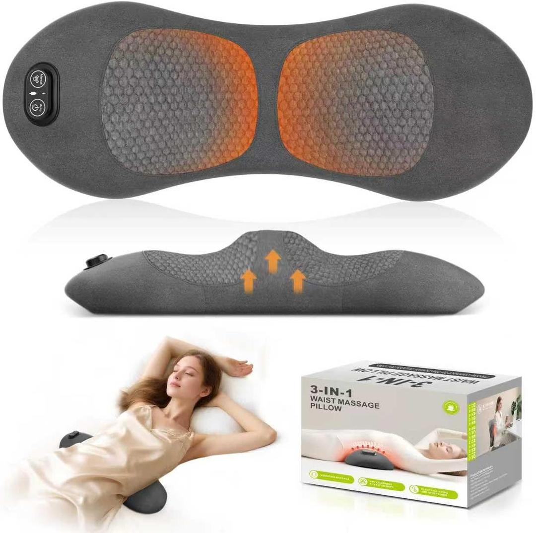 Smooth Triple Fusion Back Massager,with Heat, Vibration & Lumbar Traction - Deep Tissue Lumbar Pillow for Lower Back Pain Relief, Relaxation for Home, Office - Corded ElectricDark Gray