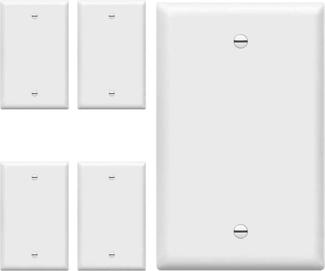 ENERLITES Mid-Size Blank Device Wall Plate, Midway Blank Outlet Covers, 1-Gang 4.88" x 3.11", Unbreakable Polycarbonate Thermoplastic, UL Listed, 8801M-W-5PCS, Gloss Finish, White (5 Pack)