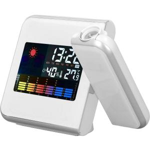 Digital Projection Alarm Clock, Weather Station with Temperature and Humidity, Dual Alarm for Bedrooms and Outdoor, Large LCD Screen, White