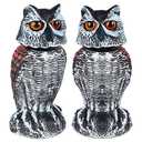Hausse 2 Pack Fake Owl Decoy Bird Scarecrow Sculpture, Rotating Head Plastic Owl Bird Deterrents, Nature Enemy Horned Pest Repellent for Outdoor Garden Yard