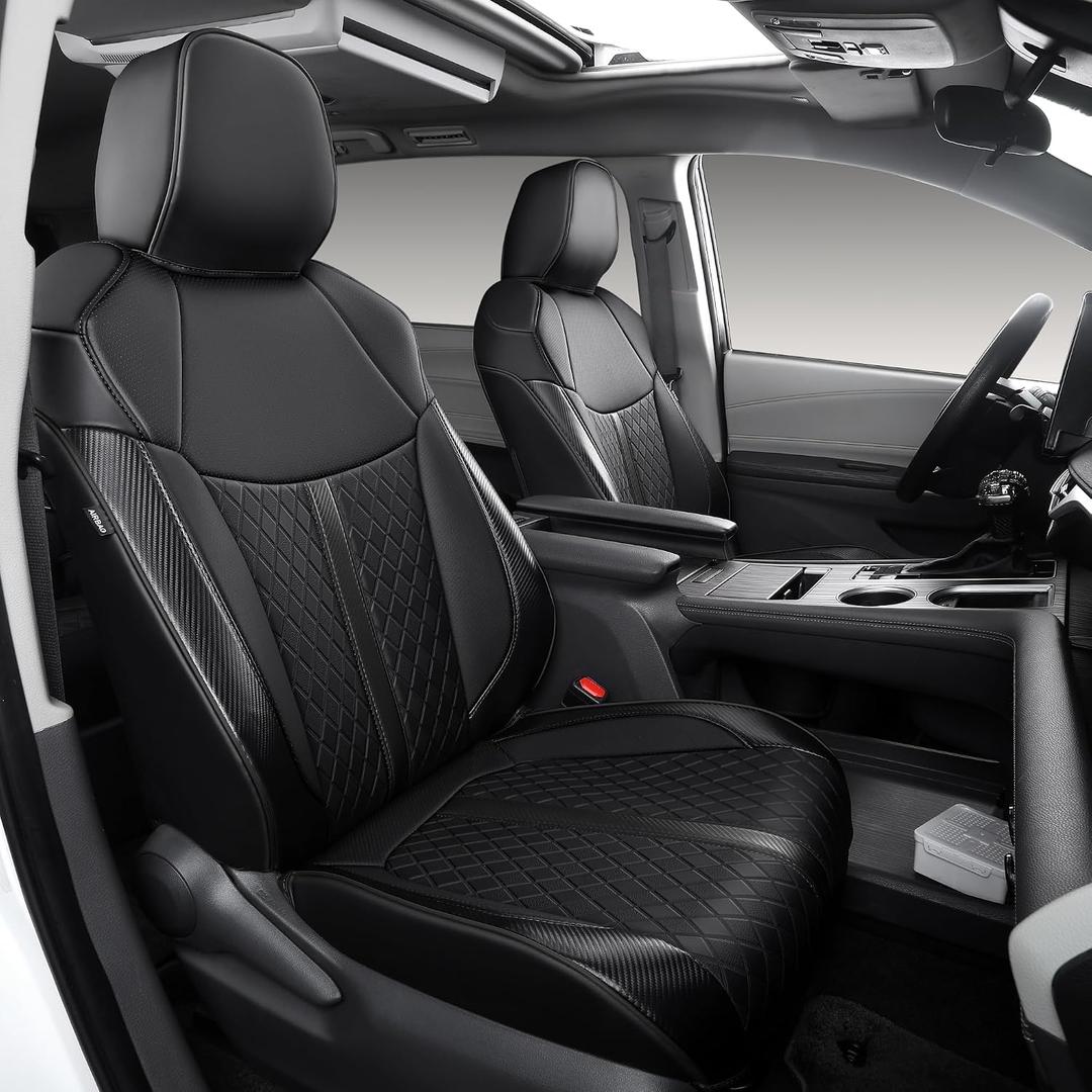 Custom Fit Sienna Seat Covers for 2021-2026 Toyota Sienna 7-Seat XLE XSE Woodland Limited Platinum [Ottoman Not Covered], Waterproof Faux Leather Full Set Airbag Compatible (Black)