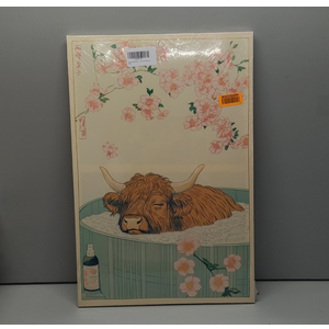 Japanese Bathroom Canvas Wall Art Funny Highland Cow in Bathtub Wall Decor Paintings Vintage Cute Cattle Humorous Animal Prints Aesthetic Pictures for Restroom Toilet Decoration 16x24 Inch Framed