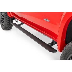 Rough Country Power Running Boards with LED Step Lights for Chevy Silverado/GMC Sierra 1500/2500HD/3500HD, Crew Cab (2014-2018) - Dual Motor Electric Powerstep Board & Retractable Truck Steps