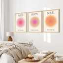 KISSFOX 3 Piece OAK Wood Framed Wall Art Beige Pink Orange Wall Decor Aura Canvas Art Mind Body Soul Pictures Trendy Aesthetic Preppy Paintings For Apartment Dorm Women Girls Bedroom, 12x16 In Canvas