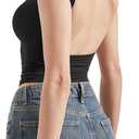 SUUKSESS Women Backless Sexy Going Out Tops Double Lined Open Back Y2k Basic Tee Shirts (Black, M)