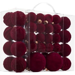 Velvet Christmas Ball Ornaments - 46pcs Flocked Christmas Tree Decorations Set Assorted Shatterproof Hanging Ornaments with Loop for Xmas Holiday Home Decor, 3 Sizes (Burgundy)